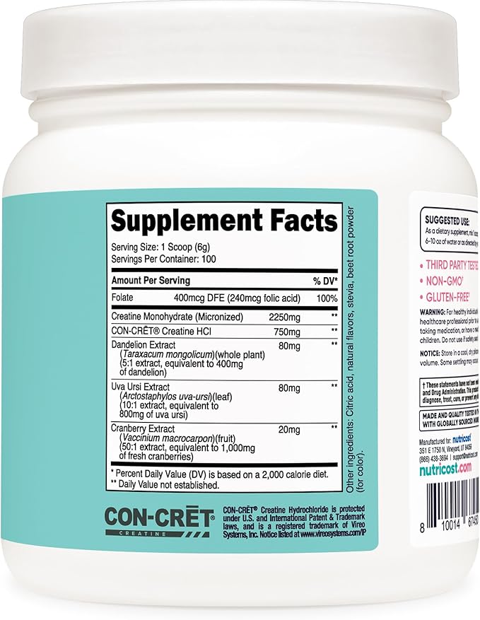 Nutricost Creatine Monohydrate Powder for Women, Micronized, Strawberry Lemonade, 100 Servings