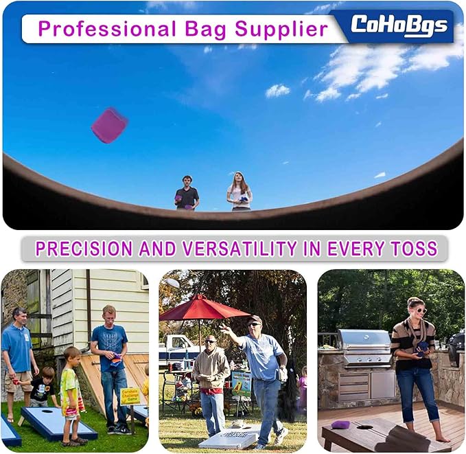 CoHoBgs Corn Hole Bags Set 8, Professional Cornhole Bags Dual-Sided Slick & Stick Resin Filled