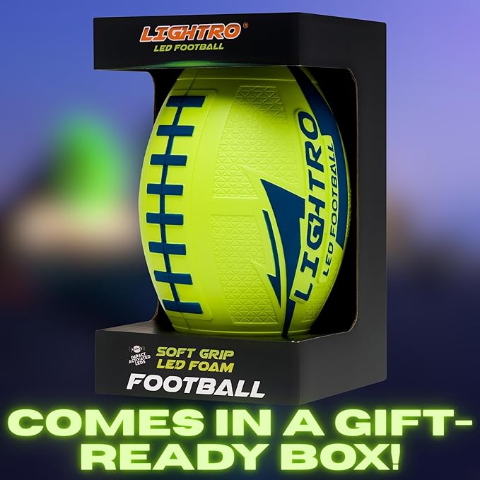 LIGHTRO - Soft Foam Glow in The Dark Football - 8" Youth Size - Super Bright LEDs - Batteries