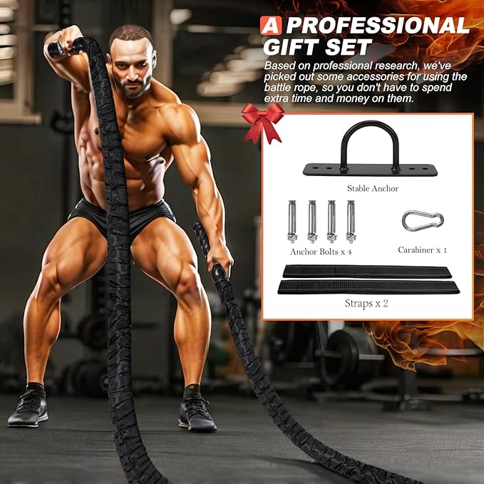 Battle Ropes for Home Gym, Exercise Rope 1.26/1.5inch, 30 40FT Heavy Battle Rope Weighted Battle
