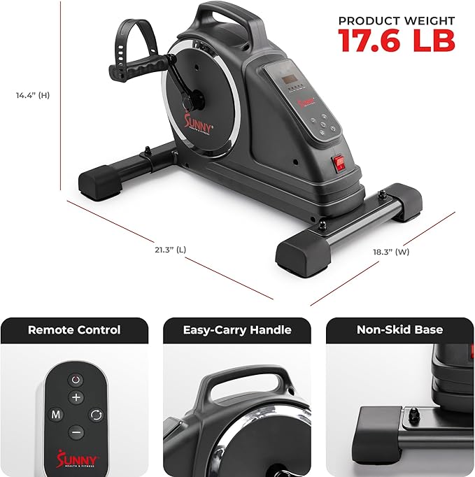 Sunny Health & Fitness Dual Function Under-Desk Bike Trainer, Mini Exercise Machine for Senior