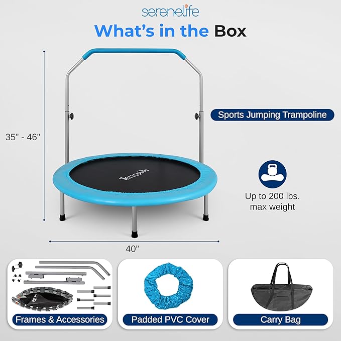 SereneLife 36/40" Foldable Mini Trampoline - Compact Fitness Trampoline for Kids Adults, Exercise