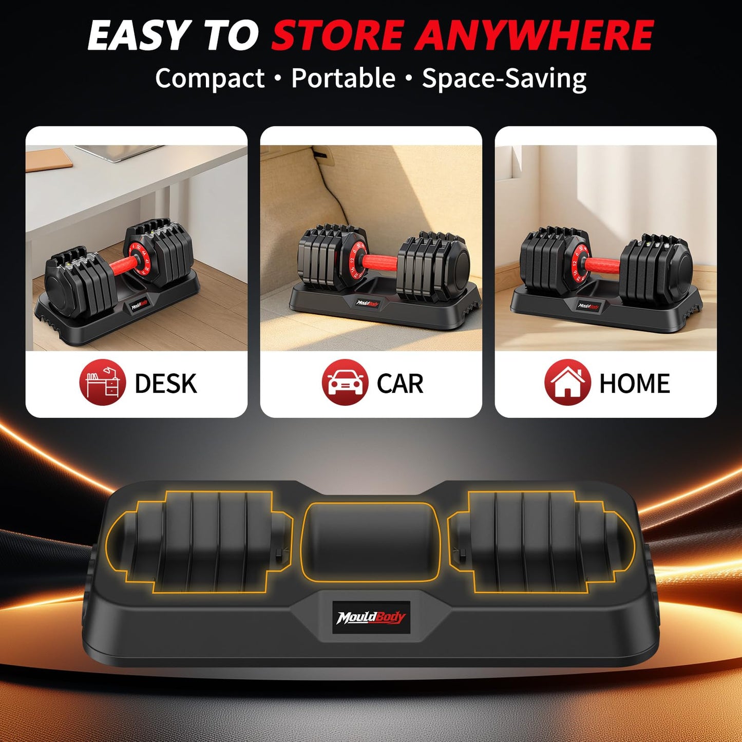 Mouldbody Adjustable Dumbbell Set Pair 50 lb, 10-in-1 Free Weight Set