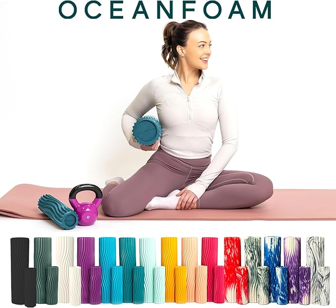 Oceanfoam Ripple Travel Foam Roller (11" x 3.35") Firm Mini Foam Roller for Physical Therapy, Deep