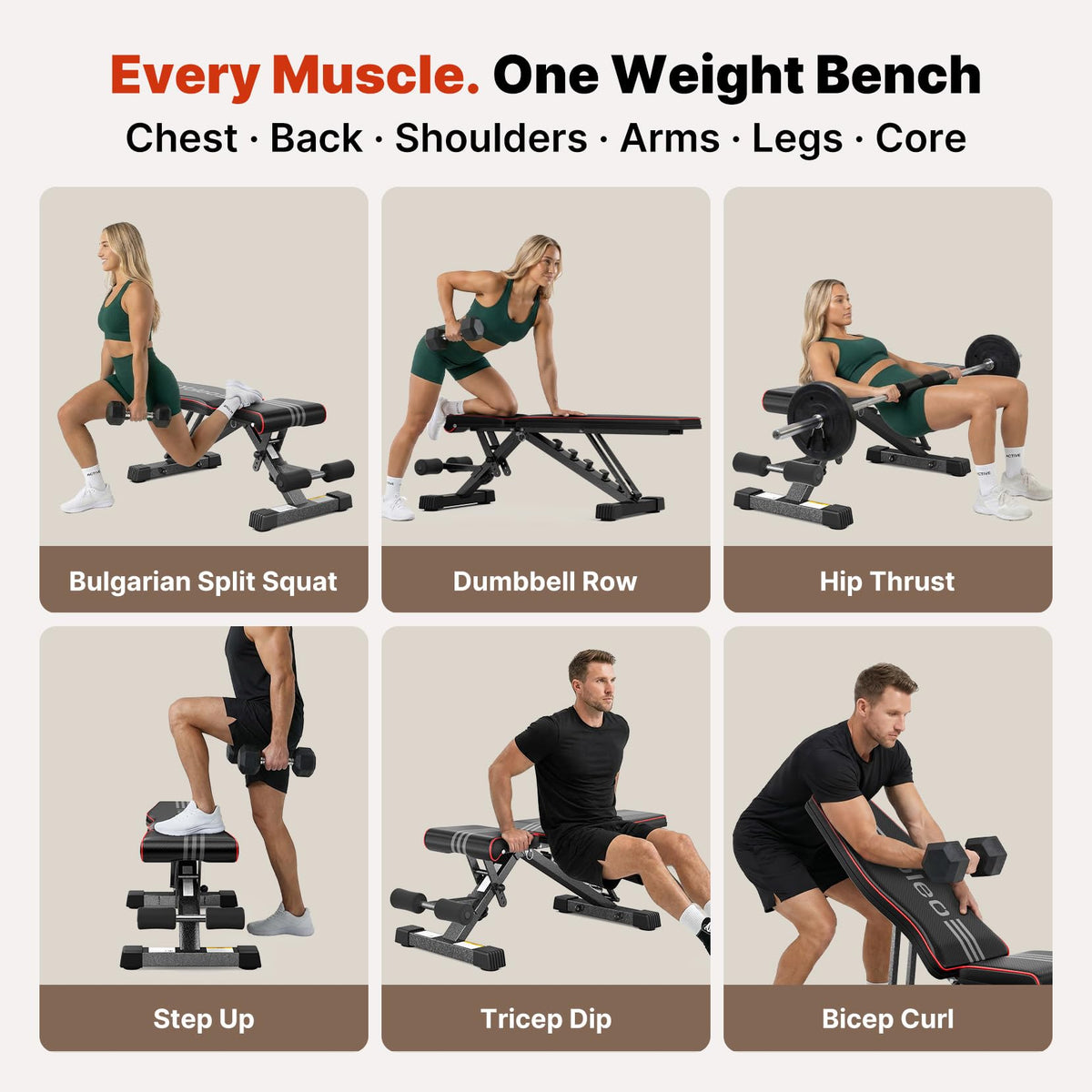 YOLEO Adjustable Weight Bench for Home Gym, ASTM-Certified 827LBS, 98% Pre-Assembled, Foldable Gym