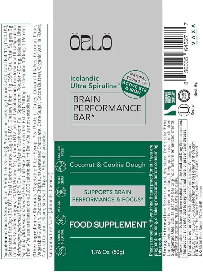 ORLO BRAIN PERFORMANCE BAR ??Vegan Protein Bars for Brain & Energy Support ??Focus & Memory, Pre &