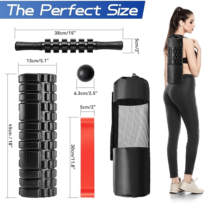 5-in-1 Foam Roller Set, Massage Roller Stick, Massage Ball, Resistance Band for Deep Muscle