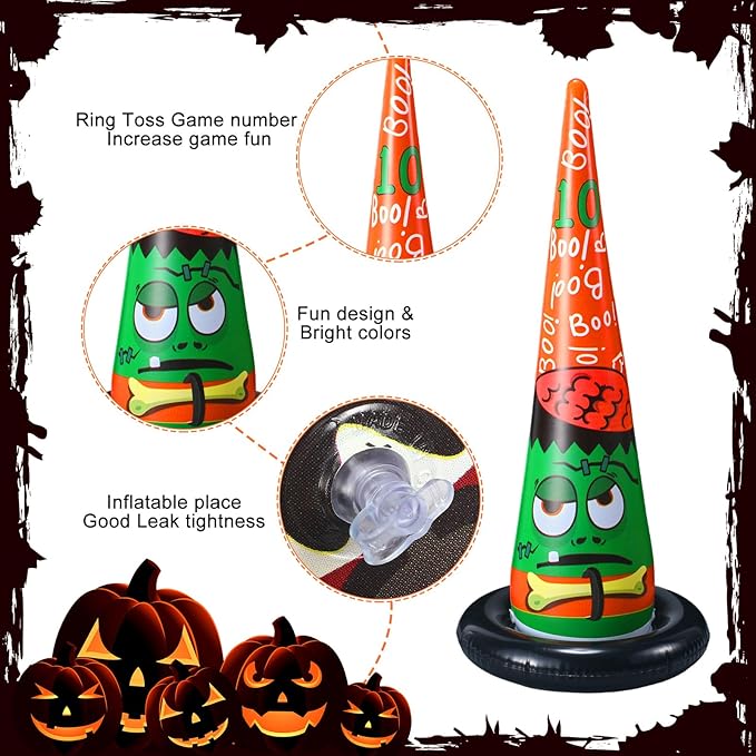 Capoda 16 Pcs Halloween Party Games Toys Inflatable Witch Hat Ring Toss Game with Plastic Toss