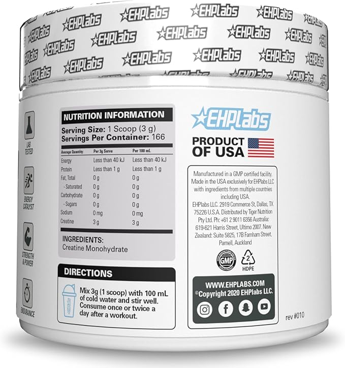 EHP Labs CREA-8 Micronized Creatine Monohydrate Powder - Unflavored Creatine Powder for Muscle
