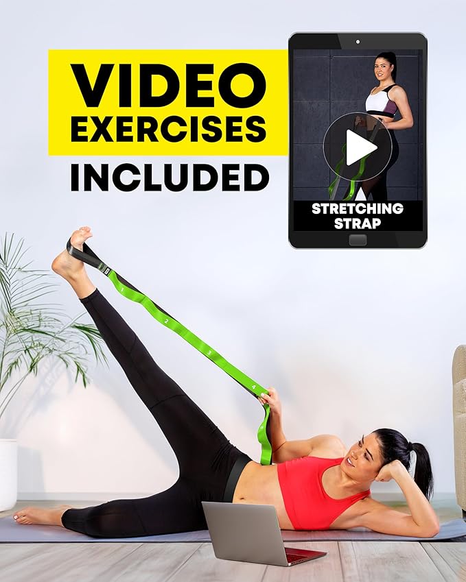 Stretching Strap with Loops - Non Elastic Stretch Band for Physical Therapy, Yoga Strap for