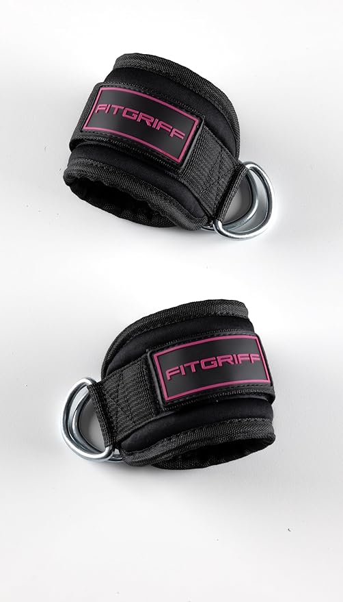 Fitgriff® Ankle Straps V3 for Cable Machine (2 Pieces) - Gym Workout Equipment - Leg Pulley