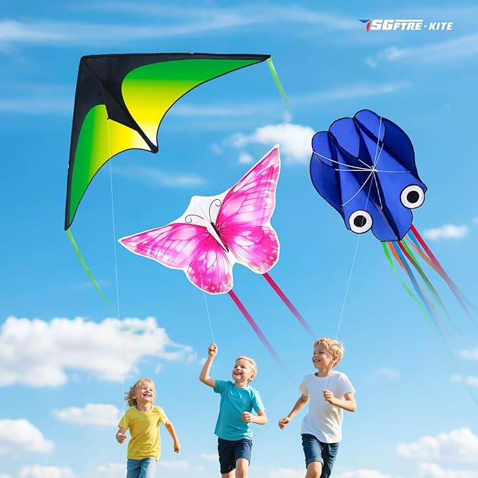 3 Piece Set Butterfly Delta Octopus Kites for Kids and Adults,Easy to Fly for Outdoor Adults