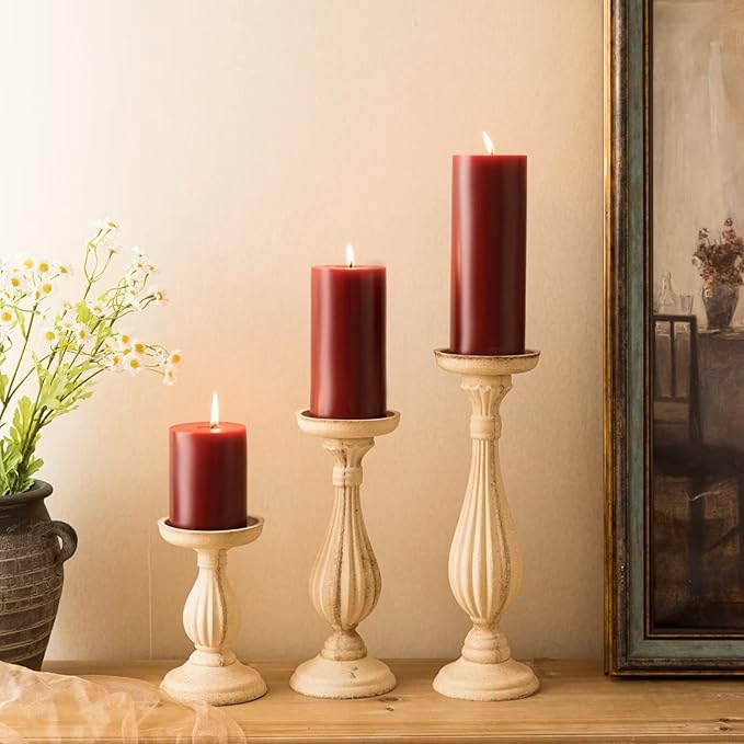 MOZEAL 3" x 4" Hand-Poured Unscented Candle,Dripless Pillar Candle Set of 3,Long Clean