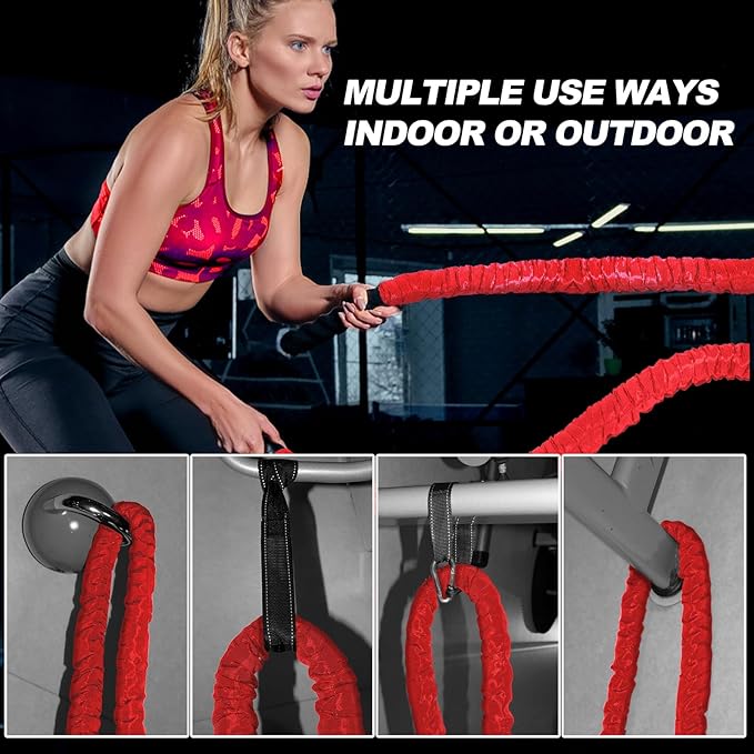 Battle Rope 1/1.26/1.5/2 Inch Diameter,Pink 30FT/40FT/50FT Exercise Workout Ropes for Home Gym