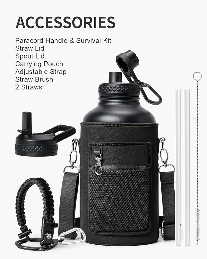 64oz Insulated Water Bottle,Half Gallon Water Flask Stainless Steel Vacuum, Cold for 48