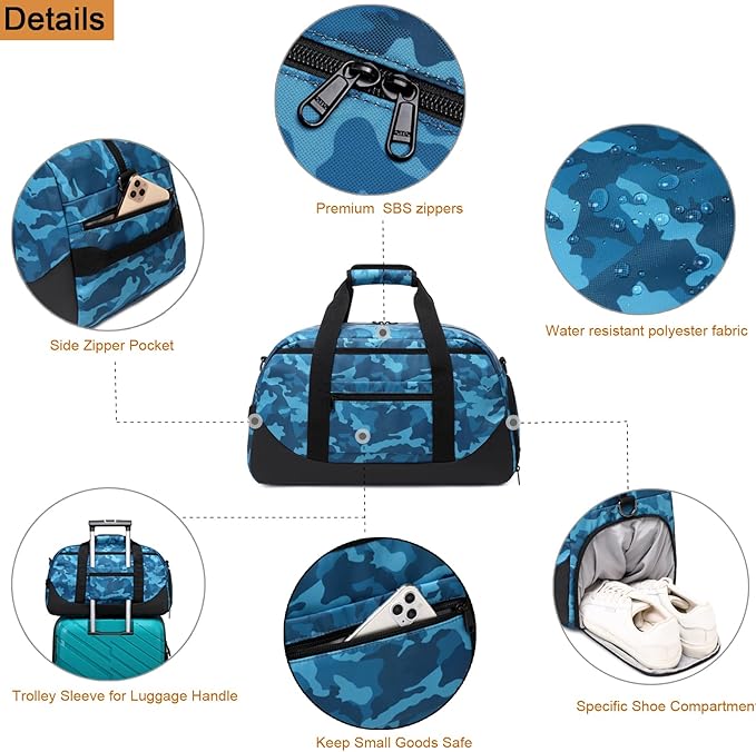 Octsky Boys Overnight Bag Weekender Bag Sports Gym Travel Duffel Bag with Shoe Compartment, Camo