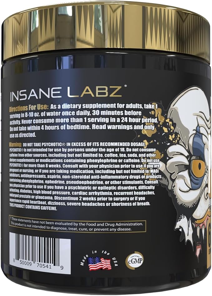 Insane Labz Psychotic Gold, High Stimulant Pre Workout Powder, Extreme Lasting Energy, Pumps and