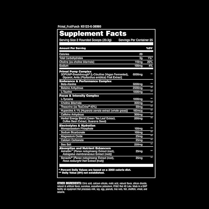 Animal Primal Muscle Hydration + Preworkout Powder ??Contains Beta Alanine, 3DPump, Caffeine &