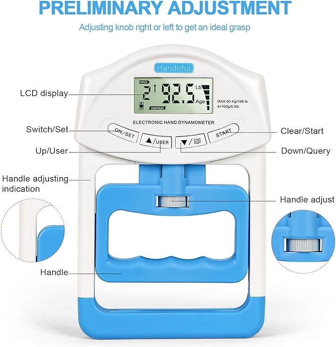 Handeful Grip Strength Tester Trainer - Dynamometer Handgrip Measurer Meter, Handheld Strengthener