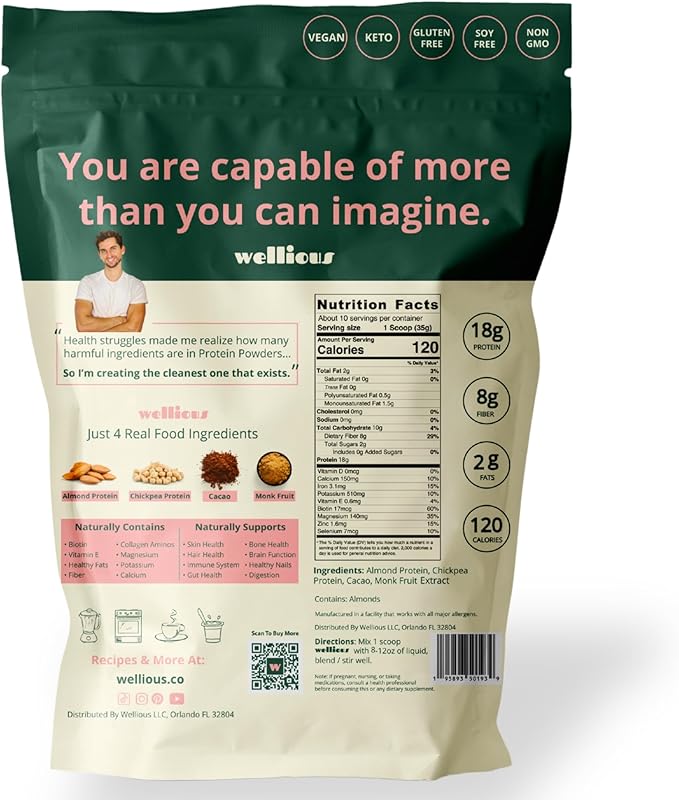 Clean Vegan Protein Powder Chocolate - Plant Based Protein Powder Dairy Free for Gut Health, No