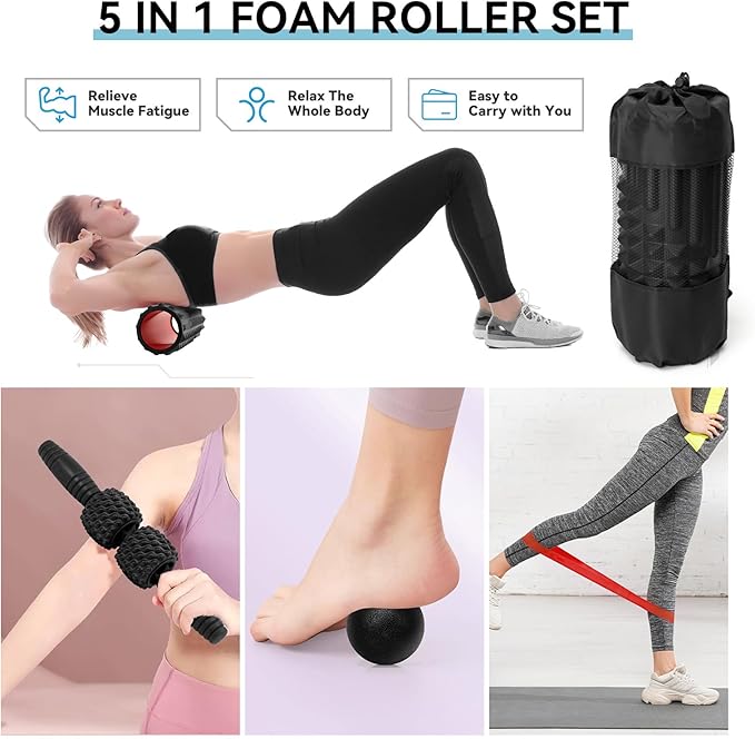 5 in 1 Foam Roller Set, High Density Fitness Exercise Foam Roller for Deep Tissue Muscle Massage