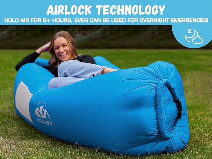 WEKAPO Inflatable Couch with Pump - Easiest Setup, Crazy Comfy & Ultralight - Blow up Lounger Chair
