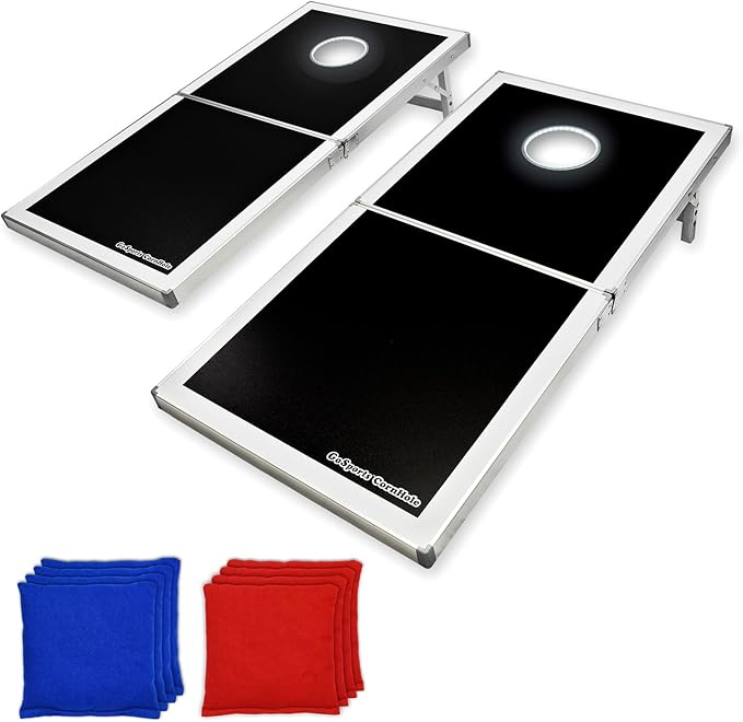 GoSports 4 x 2 ft Aluminum Cornhole Game Sets – Choose LED Lights or Standard - Set Includes 2