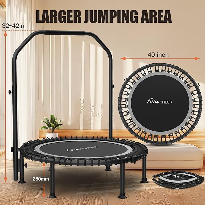 Bungee Rebounder Trampoline,ANCHEER 40" Foldable Fitness Trampoline with 4-Level Adjustable