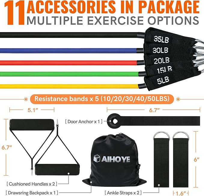 Aihoye Resistance Bands for Working Out, Exercise Bands with Handles, Stretch Bands for Exercise
