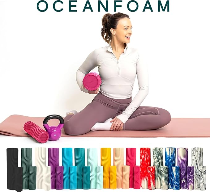 Oceanfoam Ripple Travel Foam Roller (11" x 3.35") Firm Mini Foam Roller for Physical Therapy, Deep