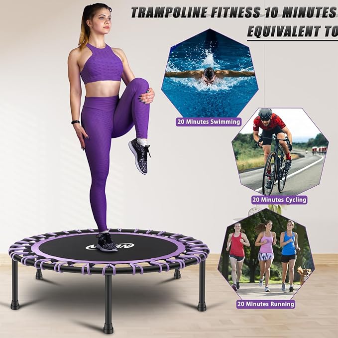 Newan 40"-48" Silent Mini Trampoline Fitness Trampoline Bungee Rebounder Jumping Cardio Trainer
