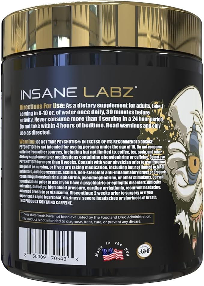 Insane Labz Psychotic Gold, High Stimulant Pre Workout Powder, Extreme Lasting Energy, Pumps and