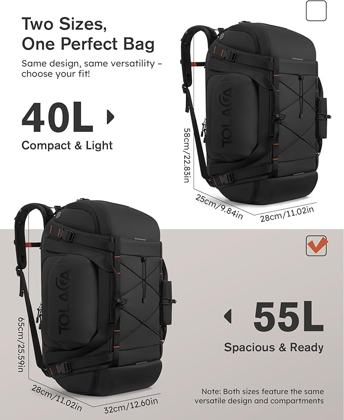 Tolaccea Gym Bag for Men & Women, 55L Large Duffle Bag Backpack for Travel Sports with Shoe