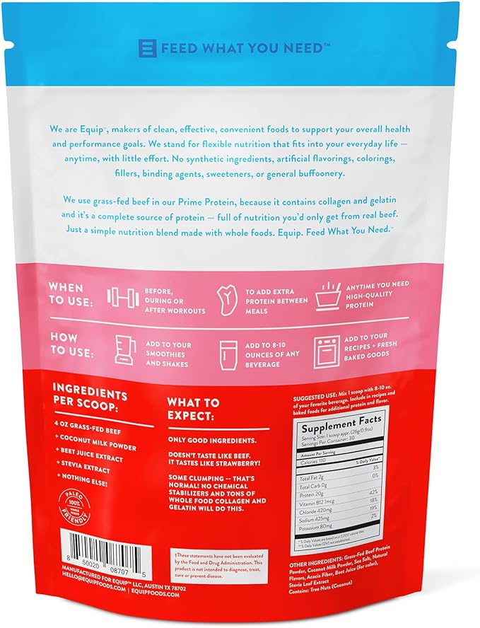 Equip Foods Prime Protein Powder | Clean, Grass Fed Beef Protein Powder | Carnivore Protein Isolate