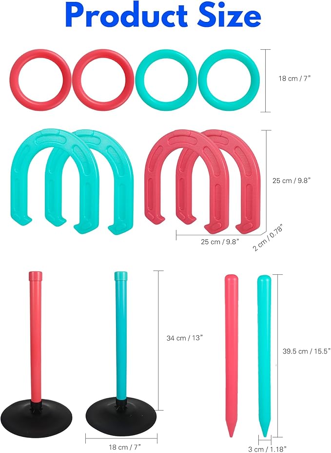 Giant Horseshoe Game Set for Adults and Family – 10" Oversized Lawn Toss Game with Jumbo