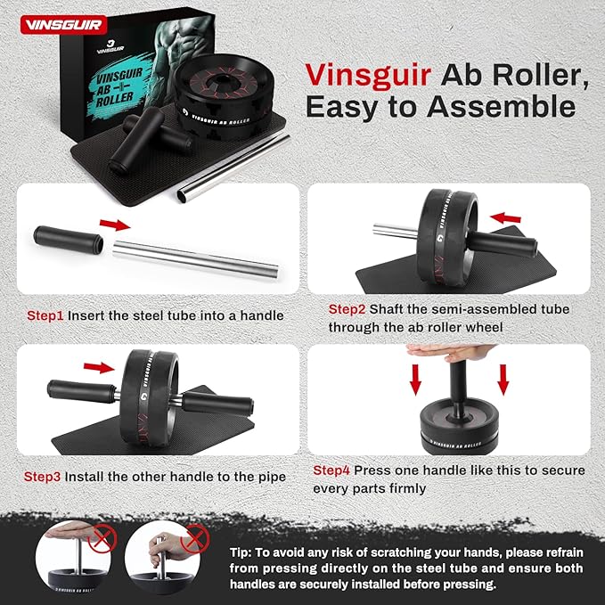 VINSGUIR Ab Roller Wheel, Abs & Core Workout Equipment for Home Gym with Knee Pad Accessories