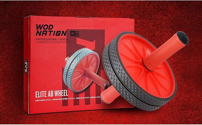 WOD Nation Ab Roller - Black & Red, Modern Core Fitness Equipment for Home Gym & Travel - Ab Wheel