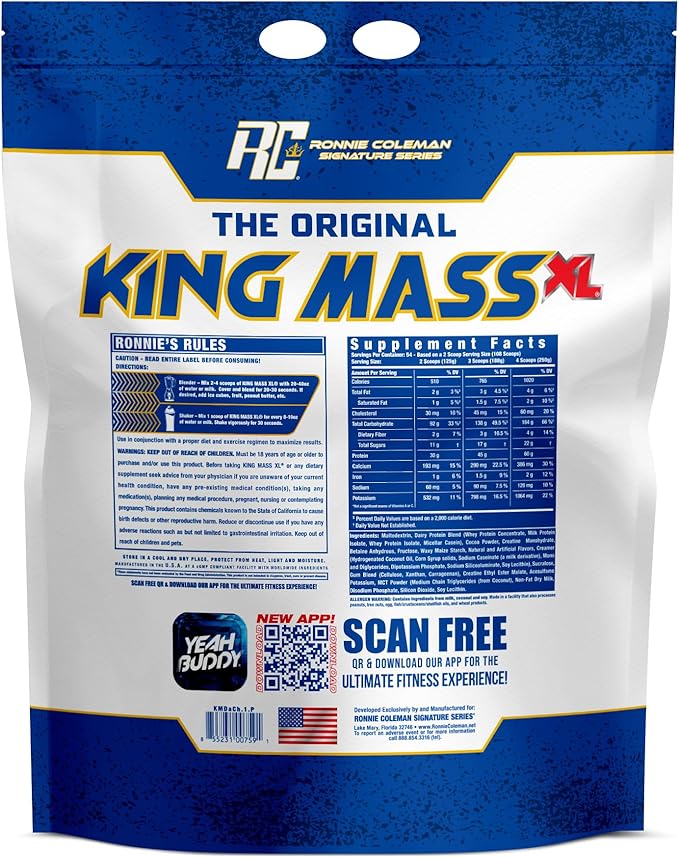 Ronnie Coleman Signature Series King Mass XL Mass Gainer Protein Powder, Muscle Gainer, 60g