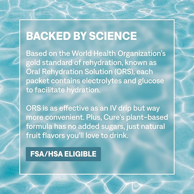 Cure Hydration | Plant-Based Electrolyte Drink Mix | No Added Sugar | FSA & HSA | Dehydration