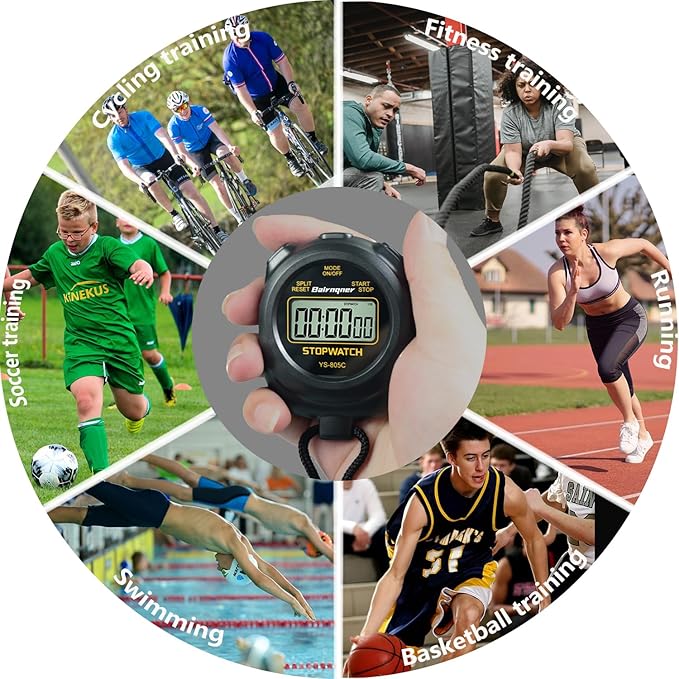 Stopwatch Timer with Countdown, ON/Off Simple Operation No Clock No Date, Digital Stop Watch for