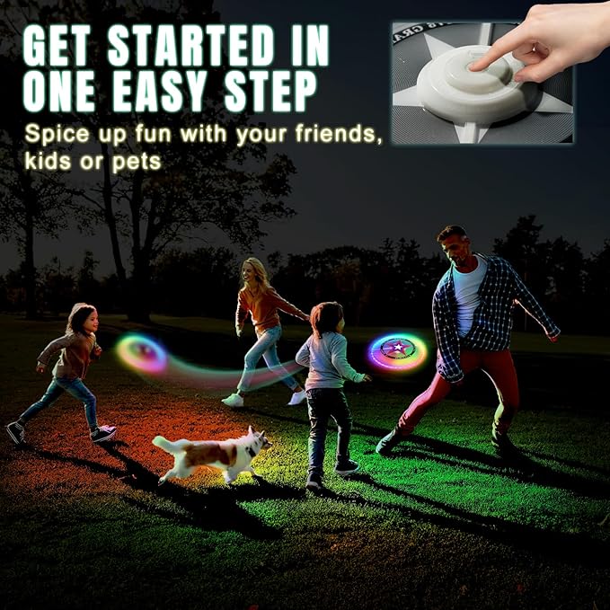LED Flying Disc with Millions of Colors, 42 LEDs, 175g, 12 Lighting Modes, Rechargeable &