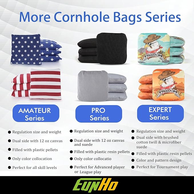 EunHo Dual Sided Cornhole Bags Regulation Set of 8 Professional Cornhole Bean Bags Slick and Stick