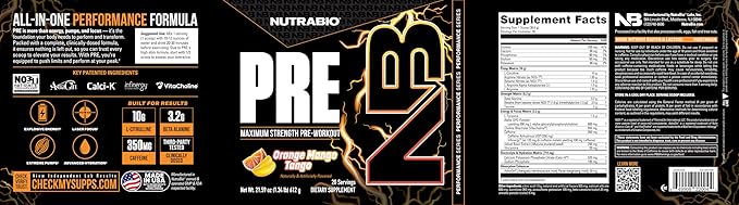NutraBio Preworkout Powder, Orange Mango| Explosive Energy, Laser Focus, Extreme Pumps| Pre Workout