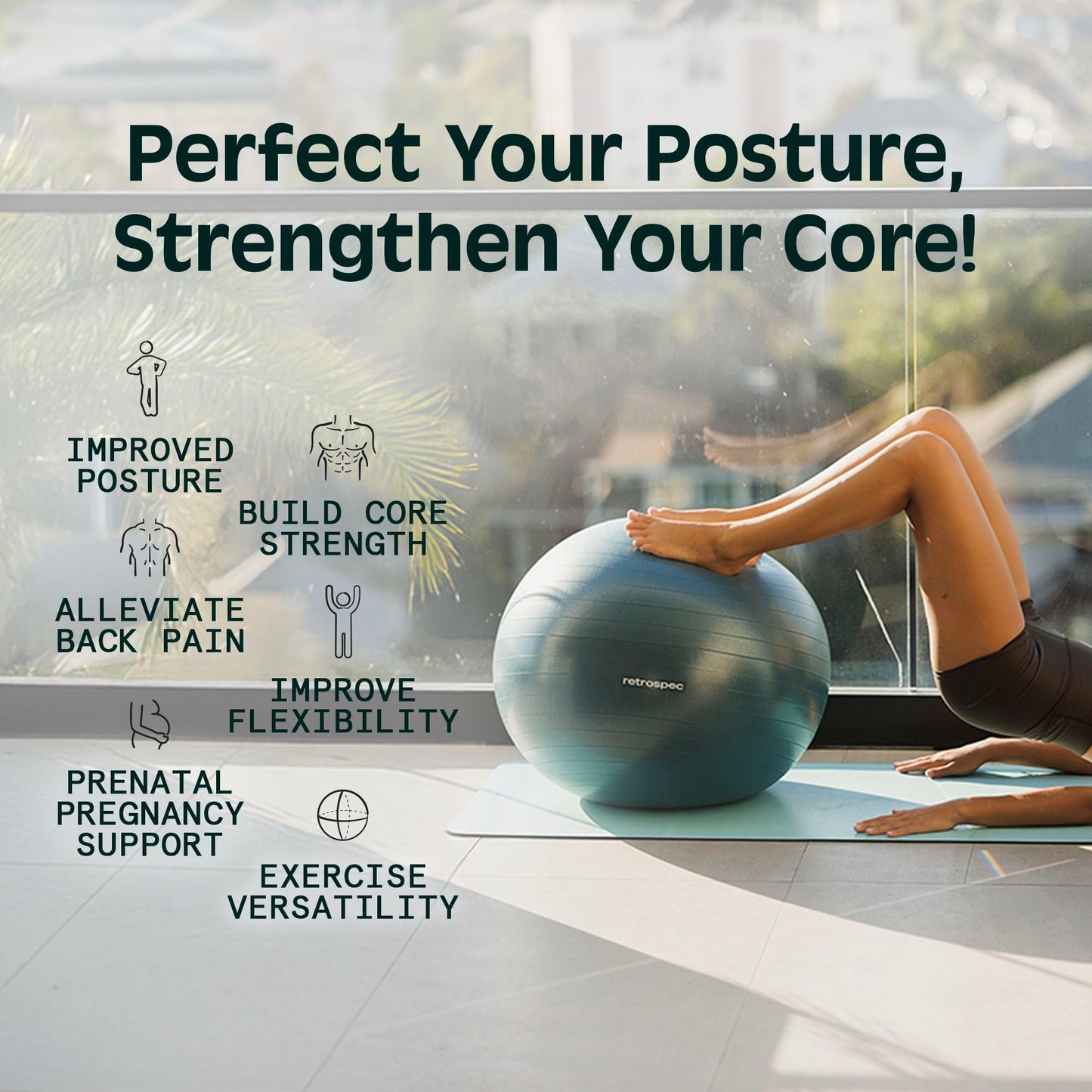 Retrospec Luna Exercise Ball, Yoga Ball, Fitness, Birth, Home Gym, Pilates