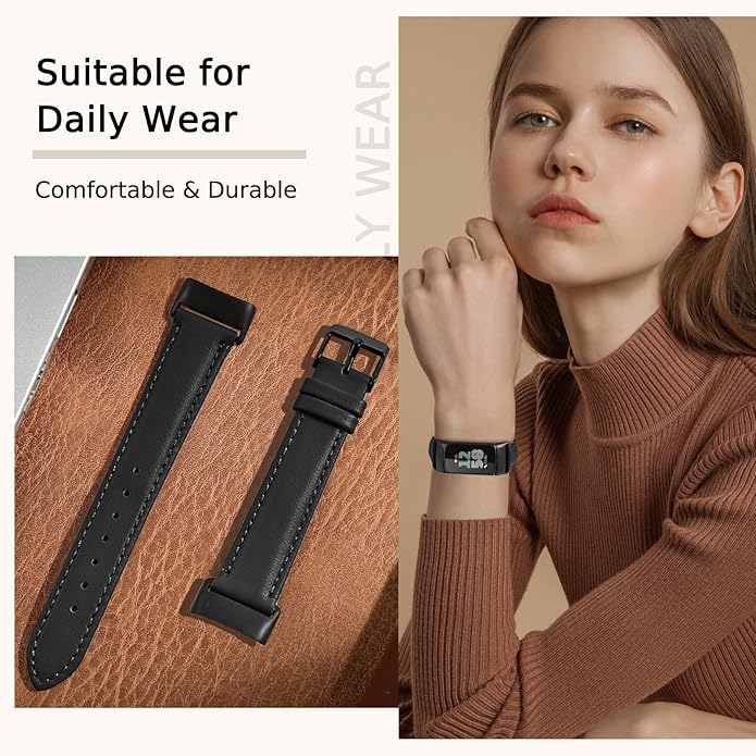 Leather Watch Bands Compatible with Fitbit Charge 6/Charge 5,Genuine Leather Replacement Straps for