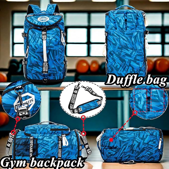 Gym Duffle Bag Backpack with Shoe Compartment,4 ways Travel Backpack for Women and