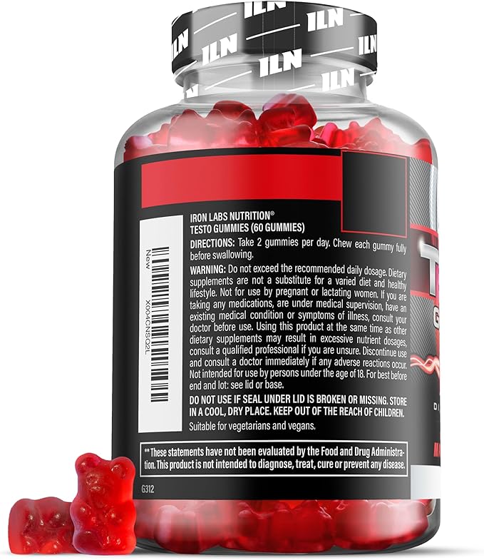 Iron Labs Nutrition Testo Gummies for Men (60 Gummies) - High Strength Booster for Men - Mixed