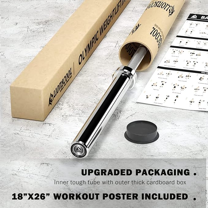 LIONSCOOL 7FT Olympic Barbell for Weightlifting, Power Lifting, 2 Inch Strength Training Bar for