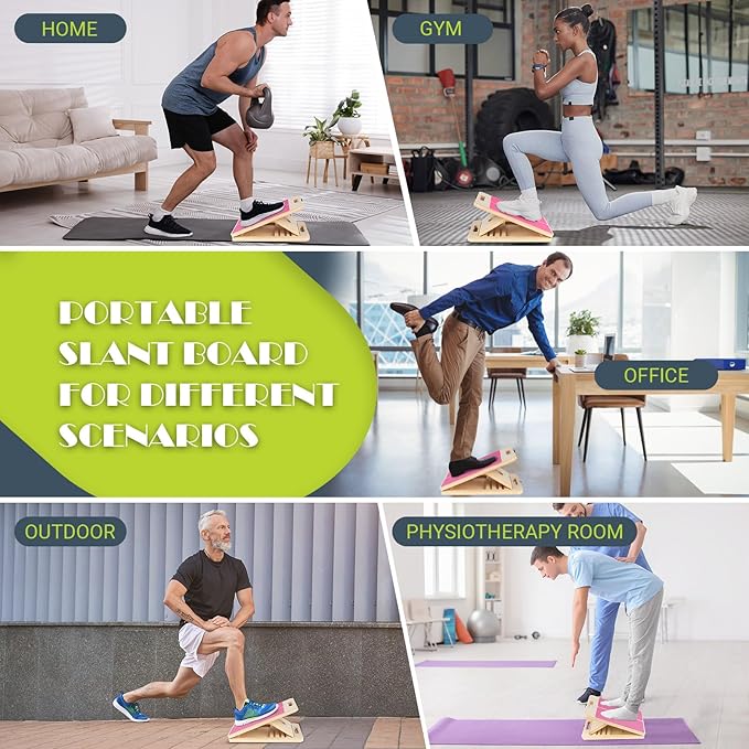 Slant Board for Calf Stretching, Adjustable Portable Wooden Incline Board for Calf Stretcher with