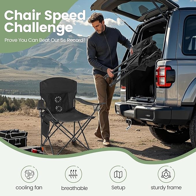 2 Pack Camping Chairs with Fan, Lightweight Camp Chair 300LBS Portable Foldable Chairs for Adults &